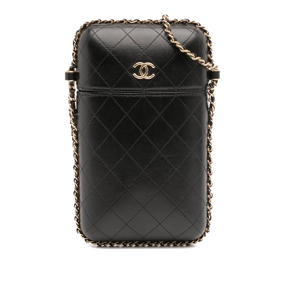 Chanel B Chanel Black Lambskin Leather Leather CC Quilted Lambskin Chain Around Phone Holder Italy