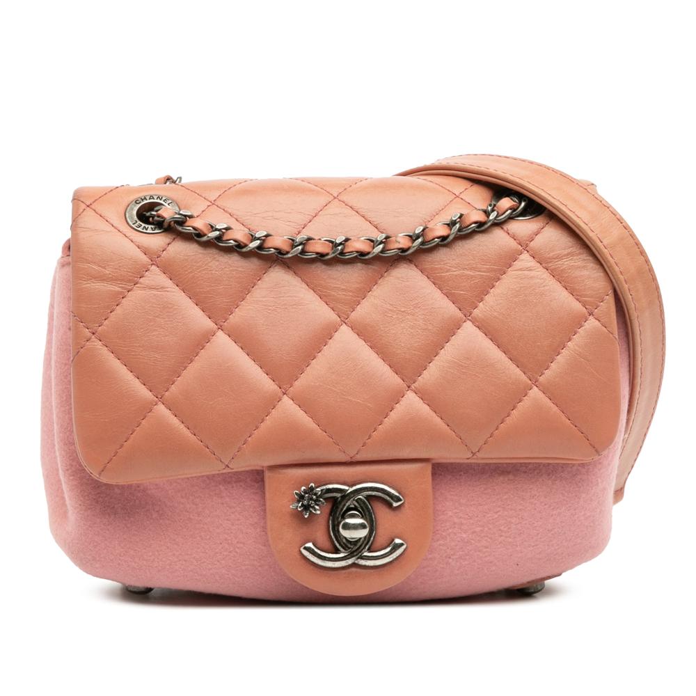 Chanel Pink Paris Salzburg Mini Quilted Glazed Calfskin and Felt Edelweiss Flower CC Flap Italy