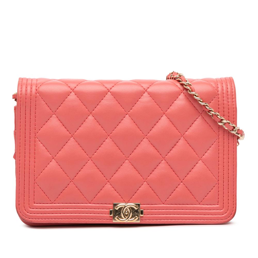 Chanel AB Chanel Pink Blush Lambskin Leather Leather Lambskin Boy Wallet On Chain Italy