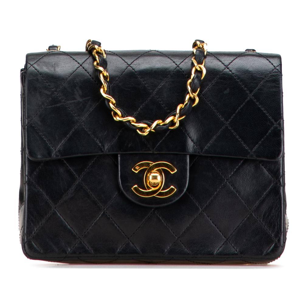 Chanel B Chanel Black Lambskin Leather Leather Mini Square Classic Lambskin Single Flap France