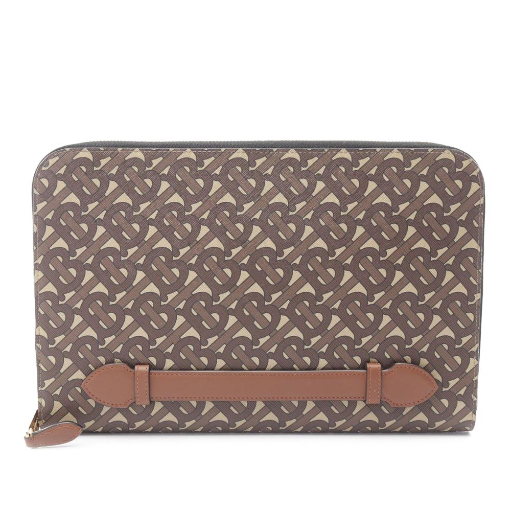 Burberry AB Burberry Brown Coated Canvas Fabric TB Monogram Clutch United Kingdom