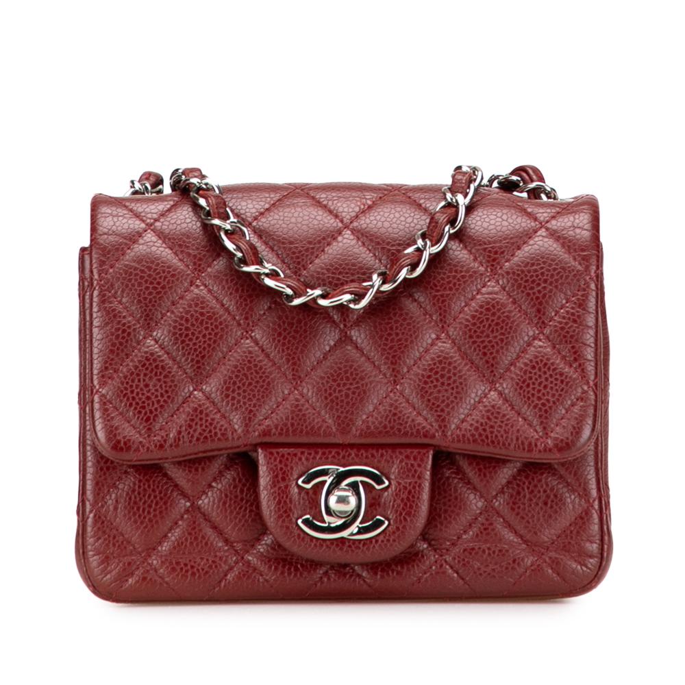 Chanel B Chanel Red Dark Red Caviar Leather Leather Mini Square Classic Caviar Single Flap France