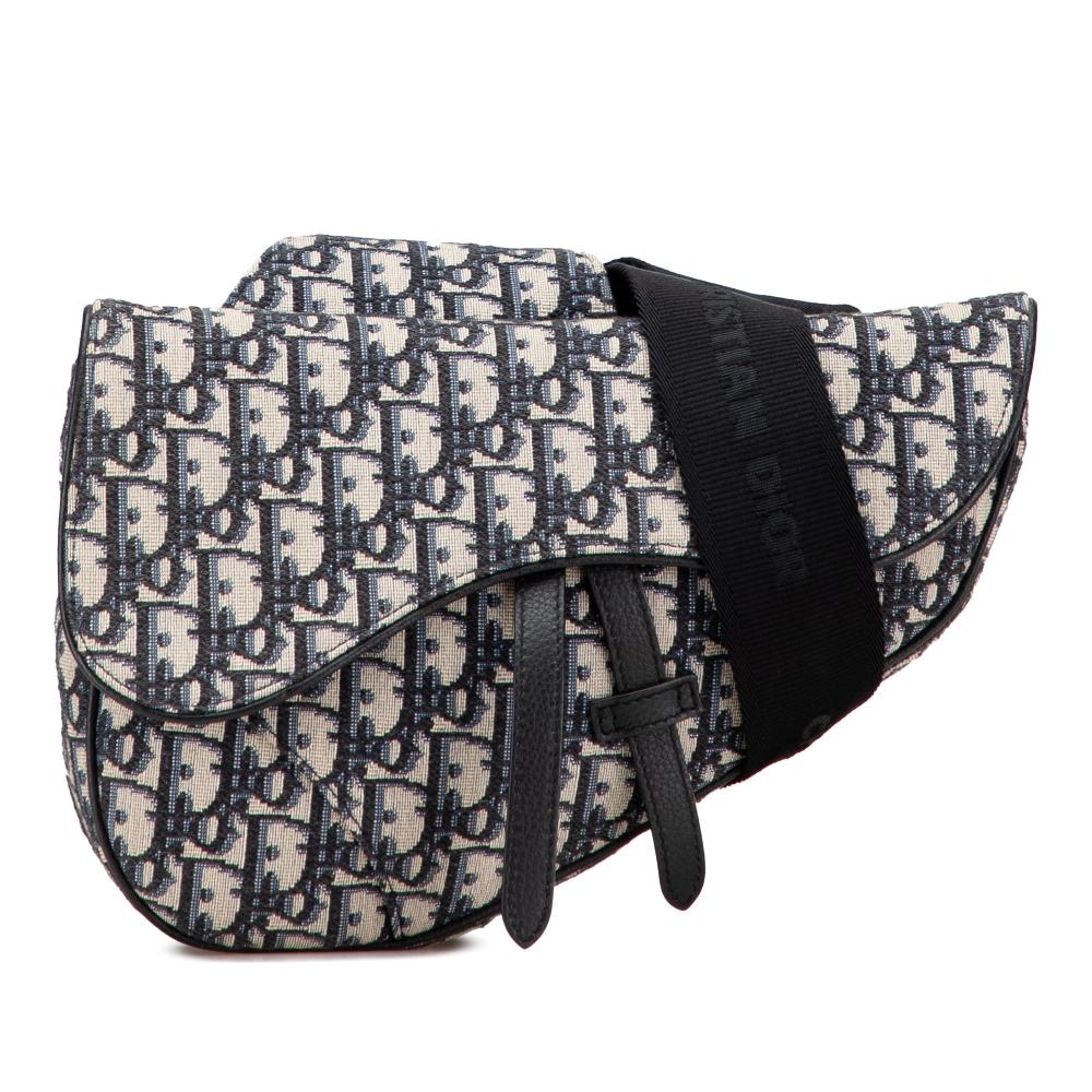 Christian Dior AB Dior Blue Canvas Fabric Oblique Saddle Crossbody Italy