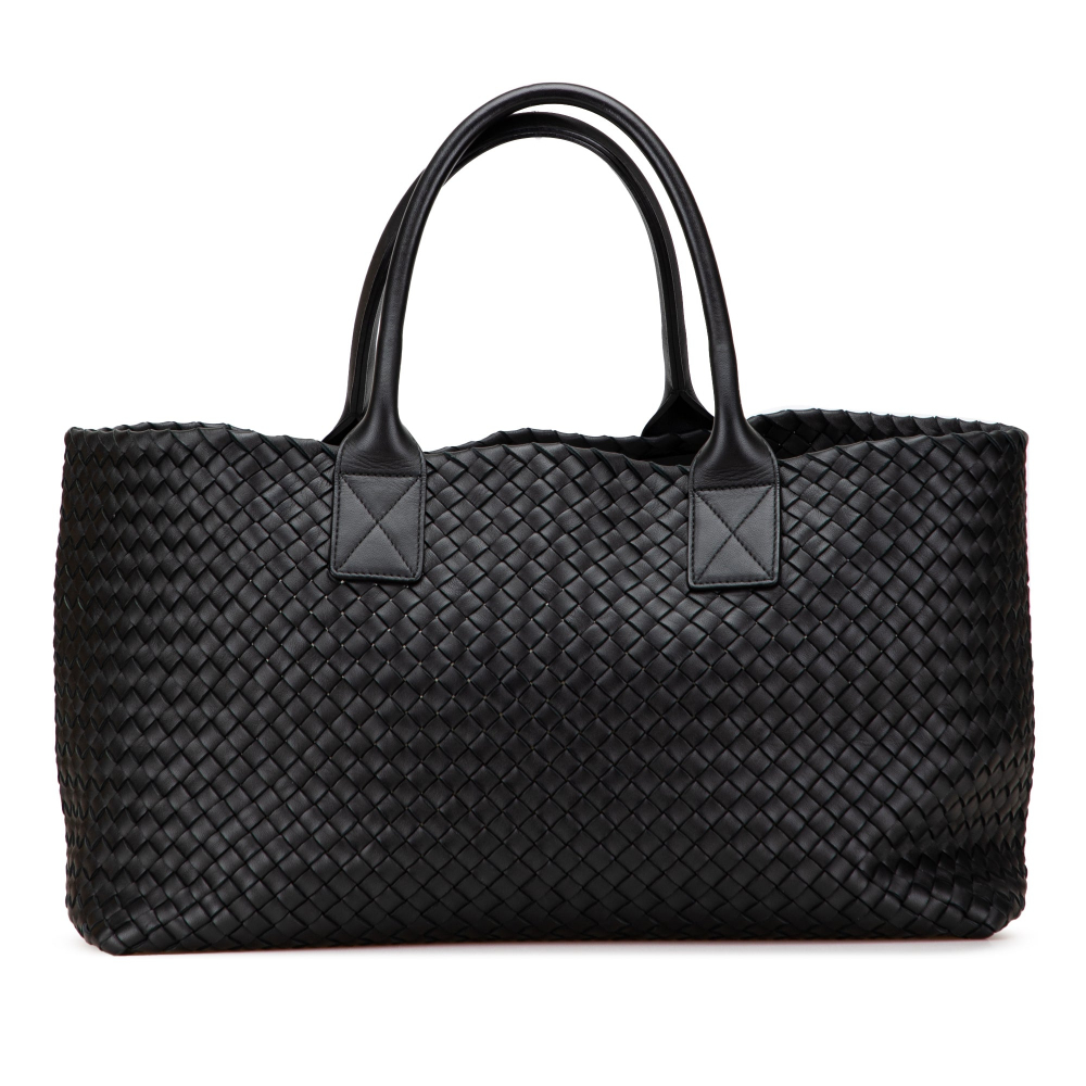 Bottega Veneta Cabat Medium Leather Intrecciato Tote Handbag Black