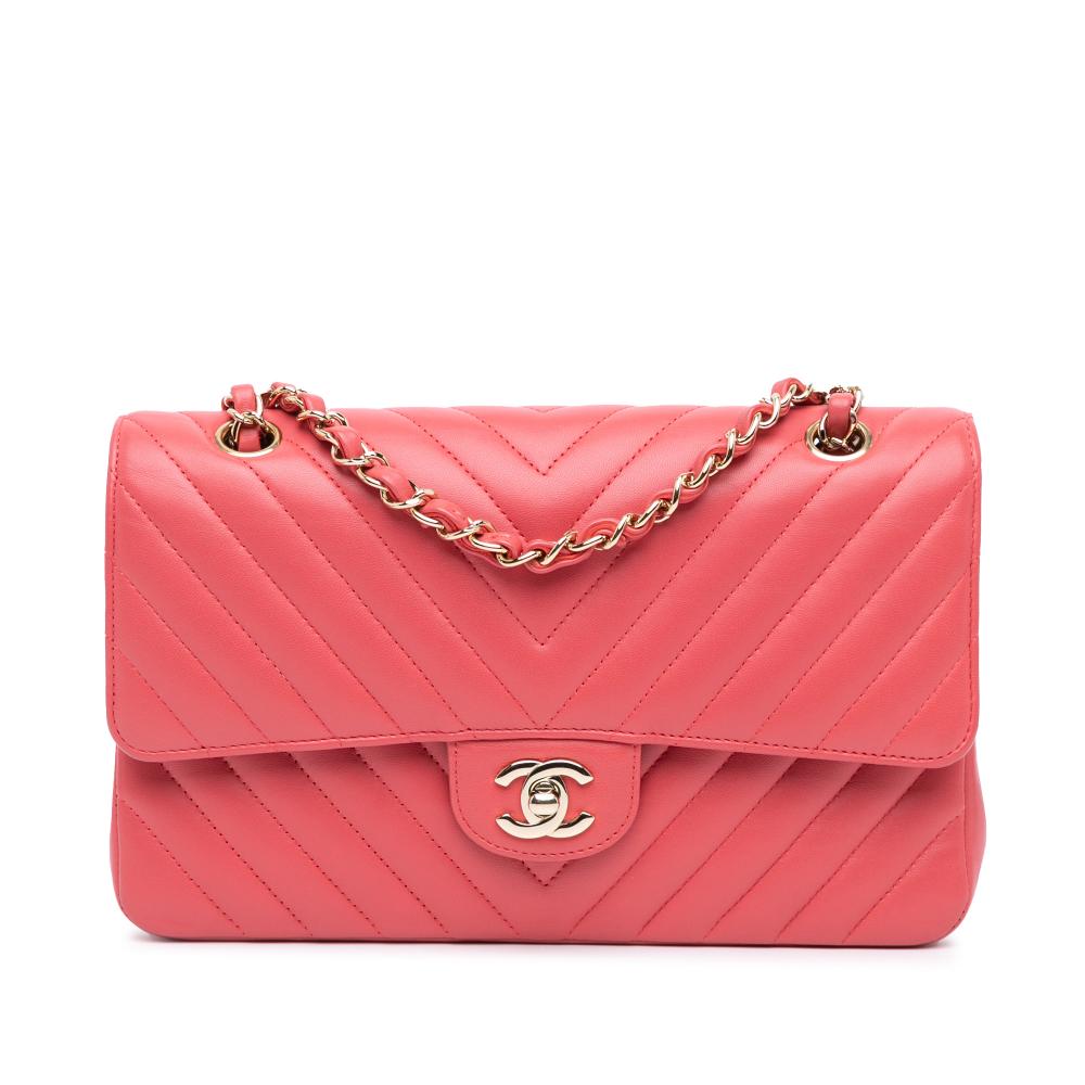 Chanel B Chanel Pink Blush Lambskin Leather Leather Medium Classic Chevron Lambskin Double Flap France