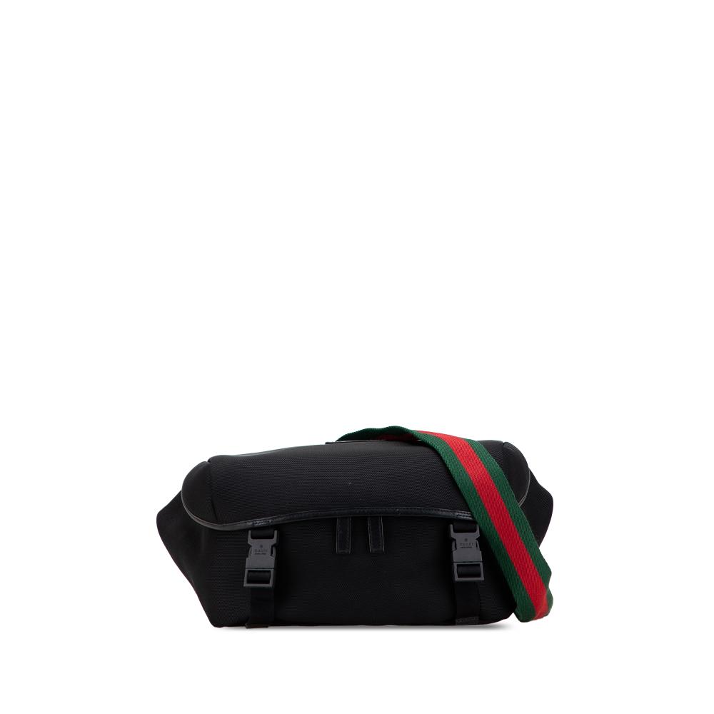 Gucci B Gucci Black Canvas Fabric Techno Web Belt Bag Italy