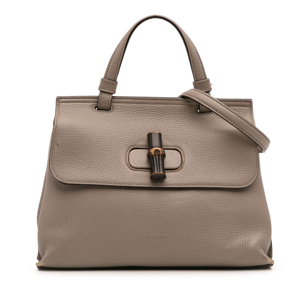 Gucci B Gucci Brown Taupe Calf Leather Small Bamboo Daily Satchel Italy
