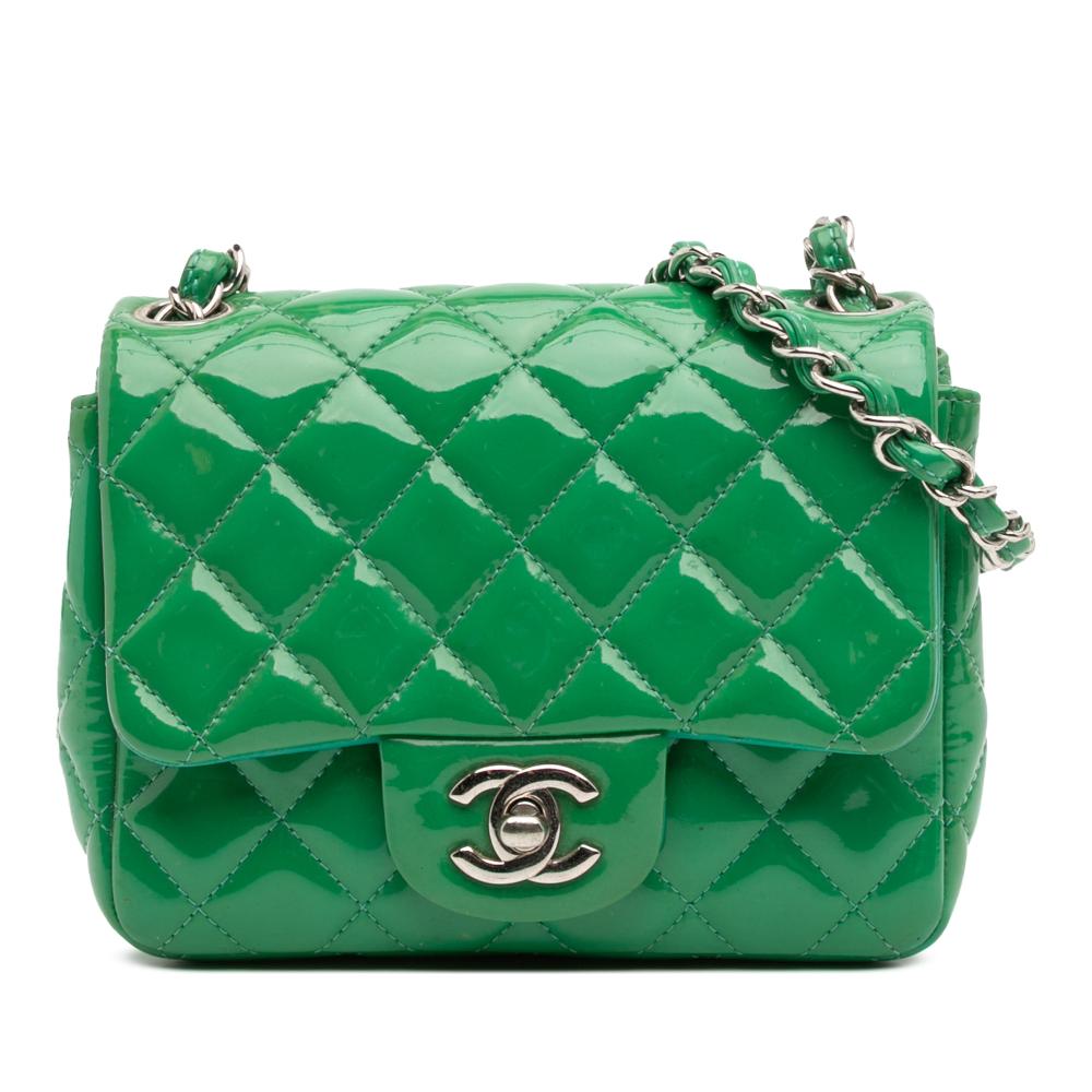 Chanel B Chanel Green Patent Leather Leather Mini Square Classic Patent Single Flap Italy