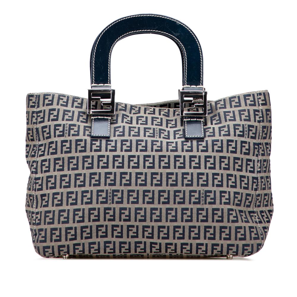 Fendi B Fendi Gray Canvas Fabric Small Zucchino Twins Tote Italy