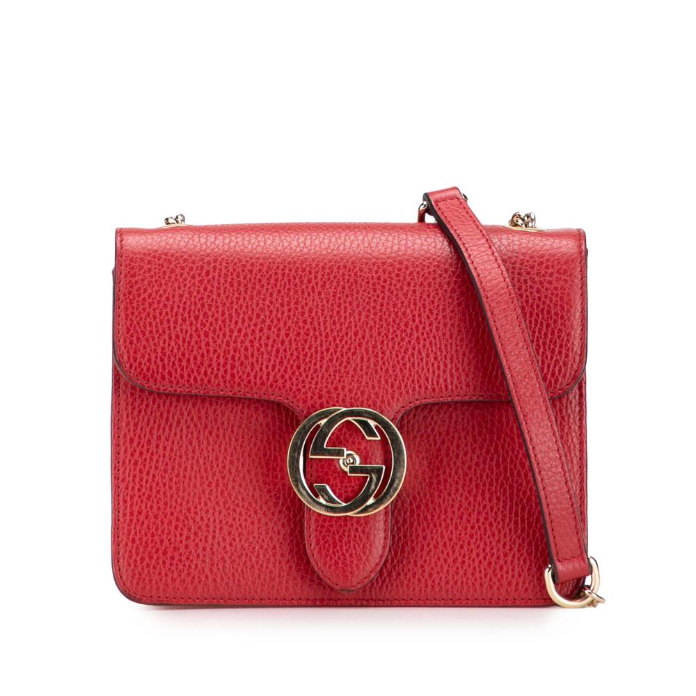 Gucci AB Gucci Red Calf Leather Small Dollar skin Interlocking G Crossbody Italy