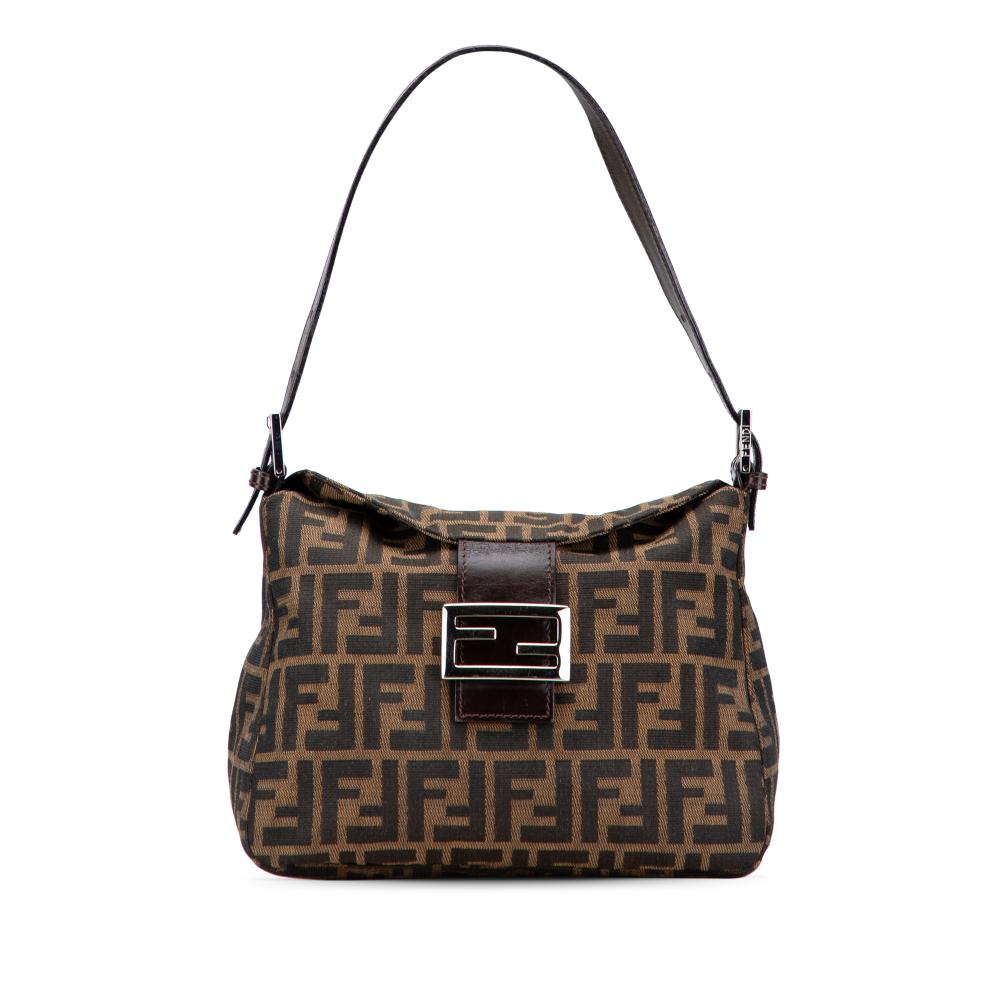 Fendi B Fendi Brown Canvas Fabric Zucca Double Flap Shoulder Bag Italy
