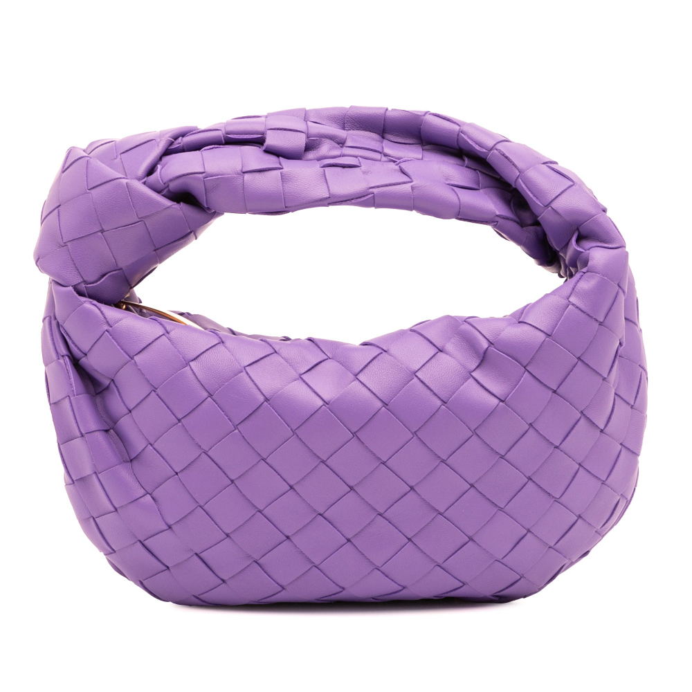 Bottega Veneta Jodie Mini Intrecciato Leather Hobo Handbag Purple