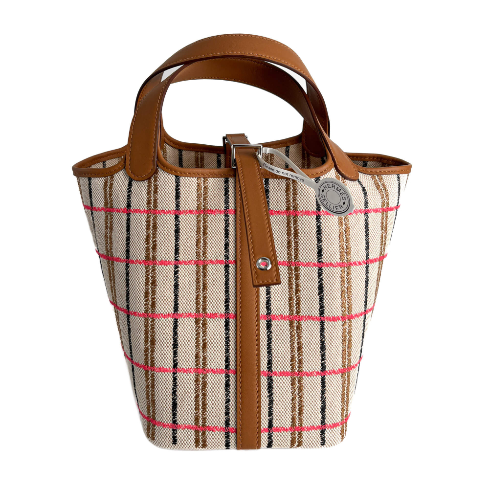 Hermès Picotin 18 Canvas Lock Couverture Carrè Bucket Handbag Caramel