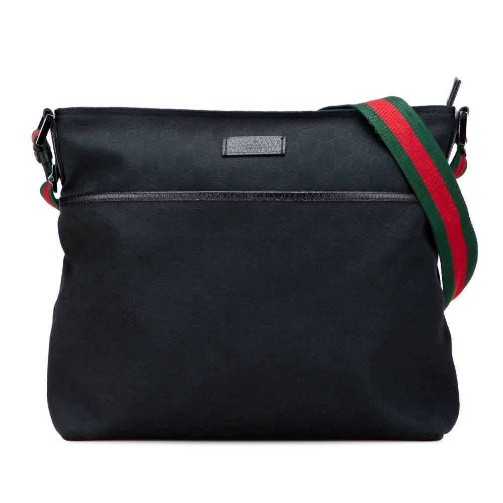 Gucci B Gucci Black Canvas Fabric GG Web Crossbody Italy