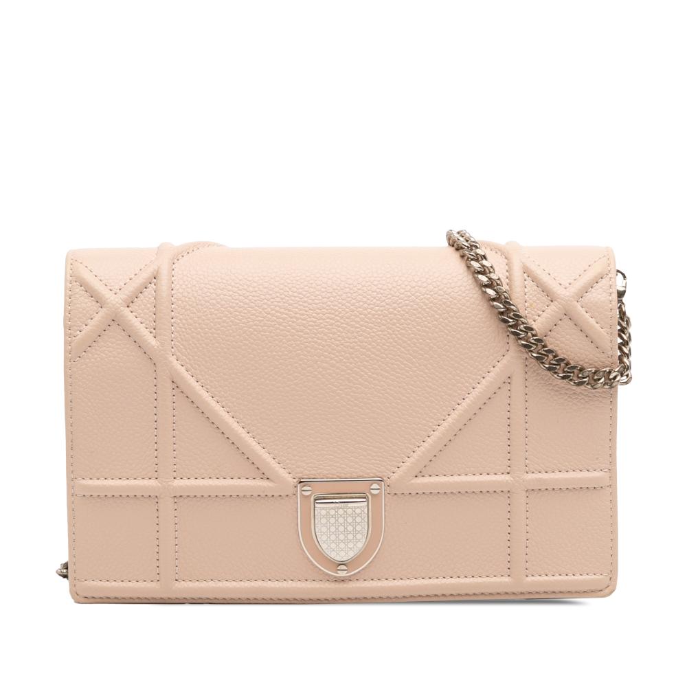 Christian Dior B Dior Brown Nude Calf Leather Grained skin Diorama Wallet on Chain Italy