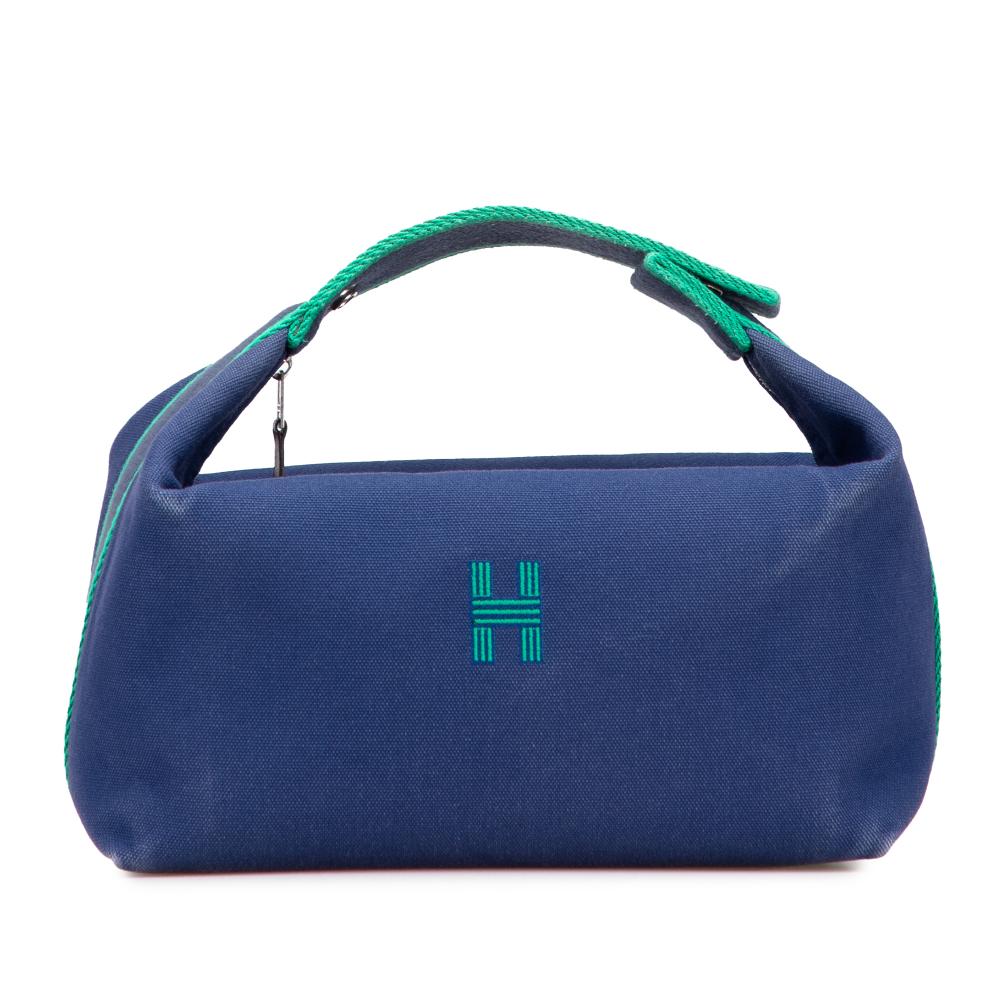 Hermès B Hermès Blue Dark Blue with Green Canvas Fabric Small Toile Bride A Brac Case France
