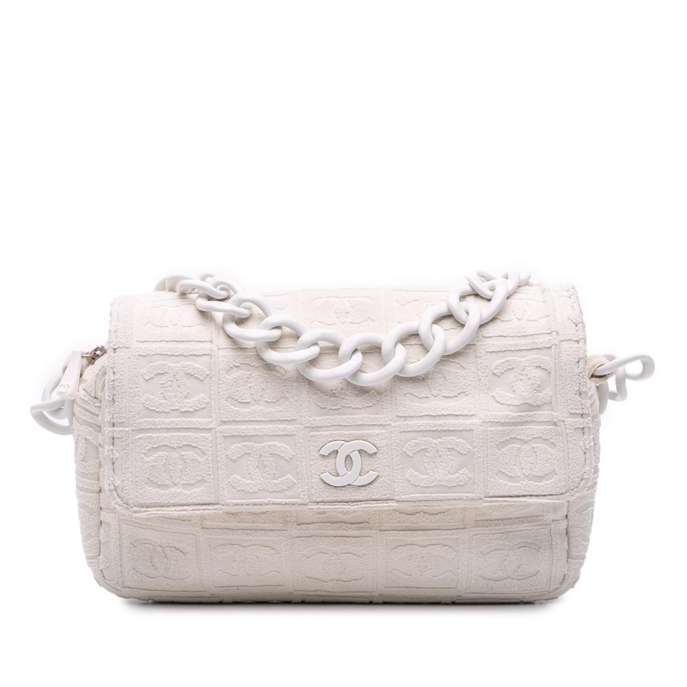 Chanel B Chanel White Off White Cotton Fabric Terry Cloth Sport Line Flap Italy