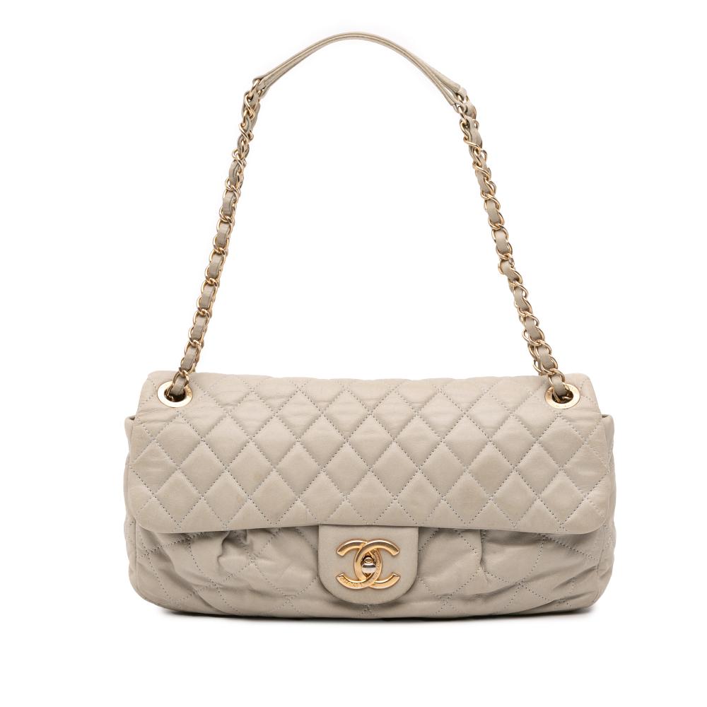 Chanel B Chanel Brown Taupe Calf Leather Quilted skin Chic Quilt Flap Italy