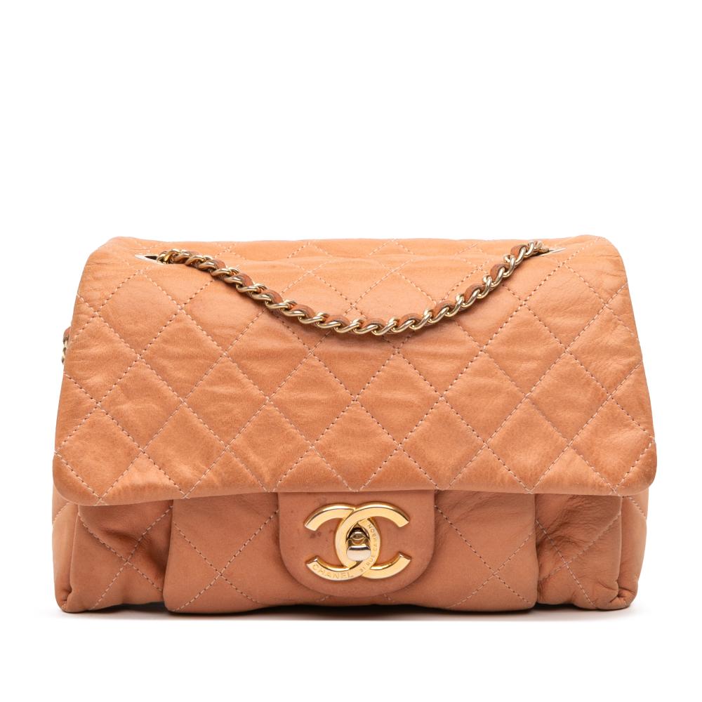 Chanel B Chanel Orange Peach Calf Leather Small Aged skin Chic Quilt Flap Italy