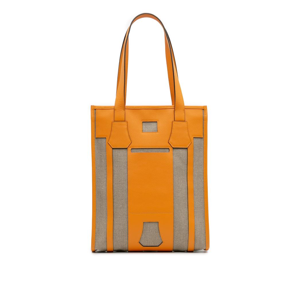 Hermès AB Hermès Yellow Mustard with Brown Taupe Calf Leather Evergrain and Toile Petit H Bell Tote France