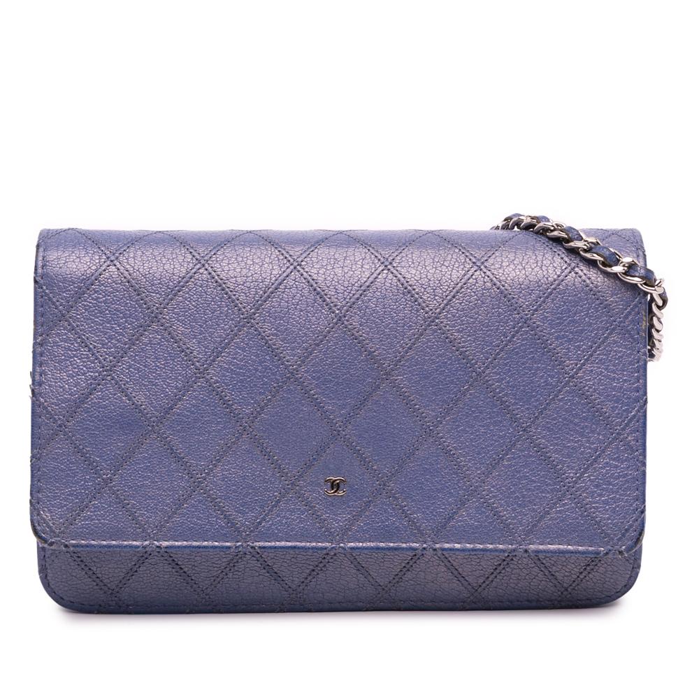 Chanel B Chanel Blue Calf Leather CC skin Double Stitched Wallet on Chain Italy