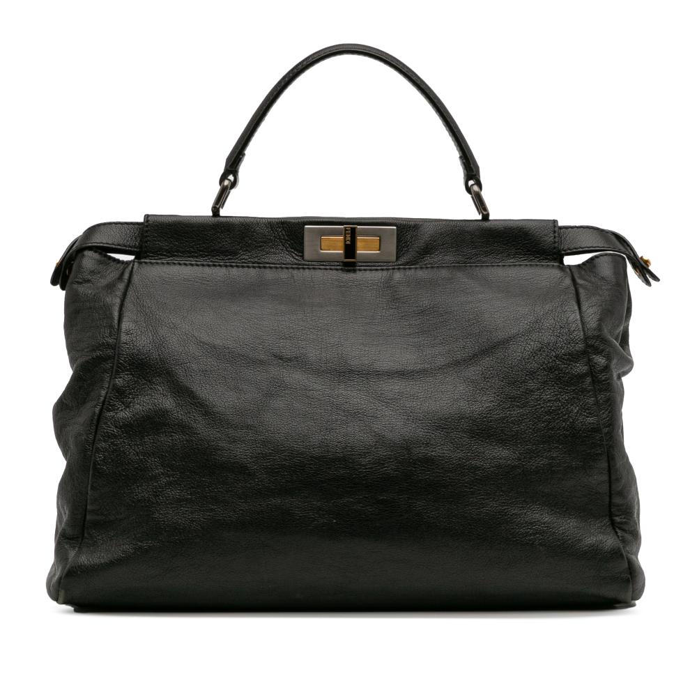 Fendi B Fendi Black Goatskin Leather Large Peekaboo Iconic Satchel Italy