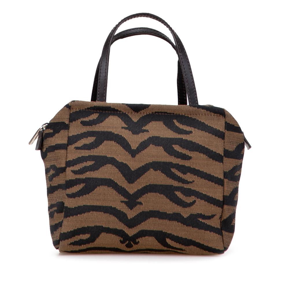 Fendi B Fendi Brown Canvas Fabric Zebra Print Handbag Italy