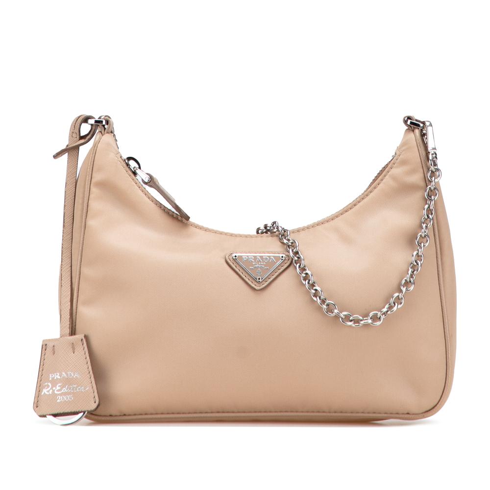 Prada AB Prada Brown Beige Nylon Fabric Re Re Edition 2005 Satchel Italy