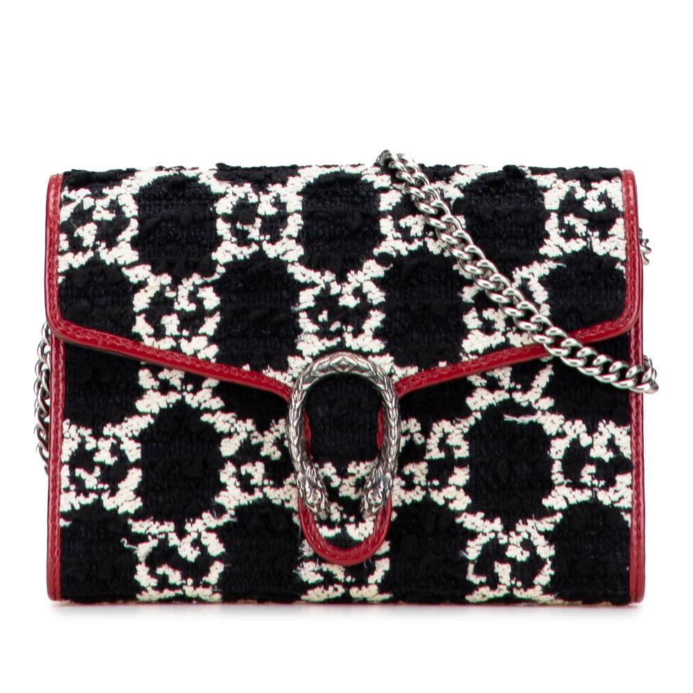 Gucci B Gucci Black Tweed Fabric GG Dionysus Wallet on Chain Italy
