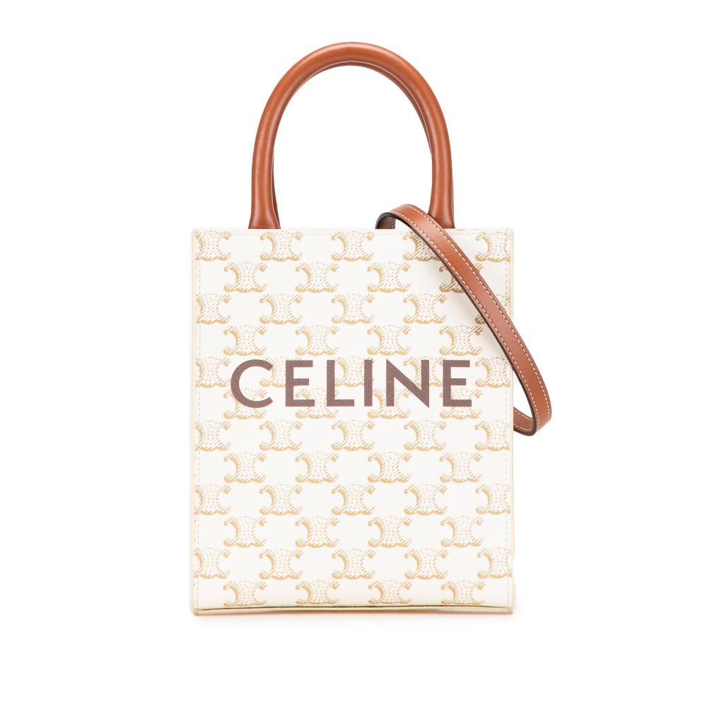 Celine AB Celine White Coated Canvas Fabric Mini Triomphe Vertical Cabas Satchel Italy