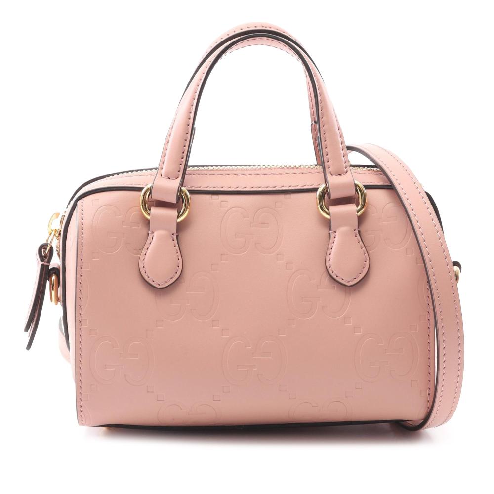 Gucci AB Gucci Pink Calf Leather Super Mini Jumbo GG Embossed Gilbert Top Handle Bag Italy