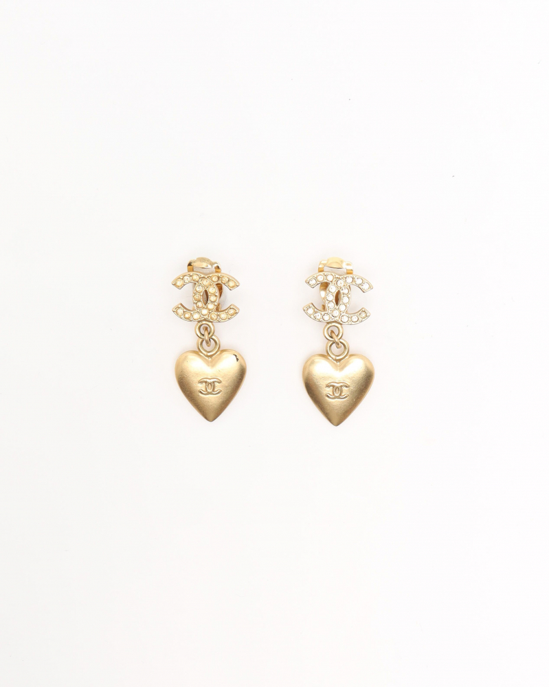 Chanel Coco Mark Dangling Heart Earrings