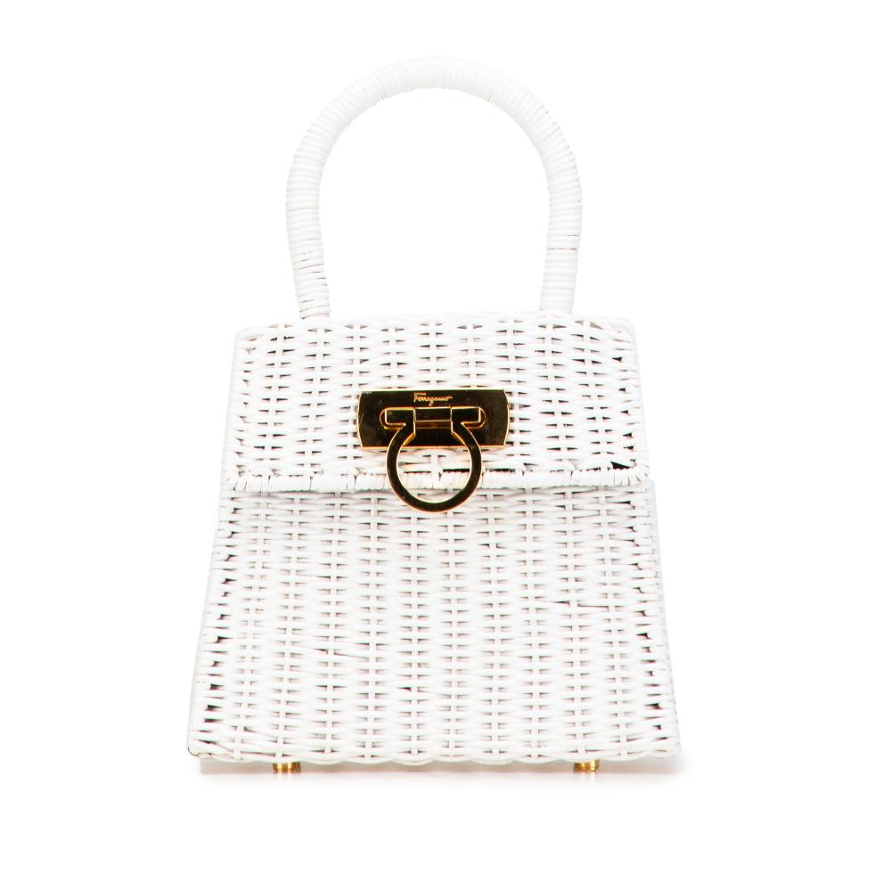 Ferragamo B Ferragamo White Straw Natural Material Gancini Handbag Italy