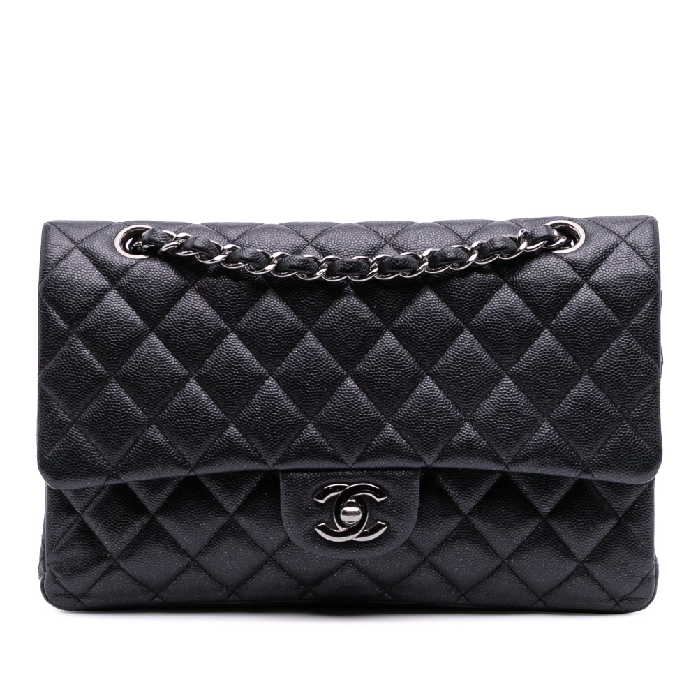 Chanel Classic Double Flap Medium Caviar Leather Matelassè Shoulder Bag Black