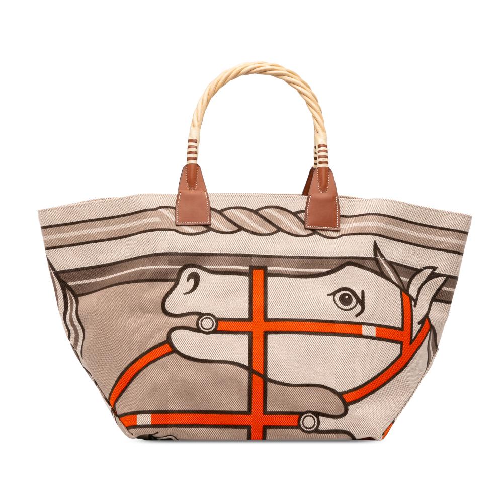 Hermès AB Hermès Brown Beige Canvas Fabric Toile H Plume Quadrige au Fil Steeple 31 France