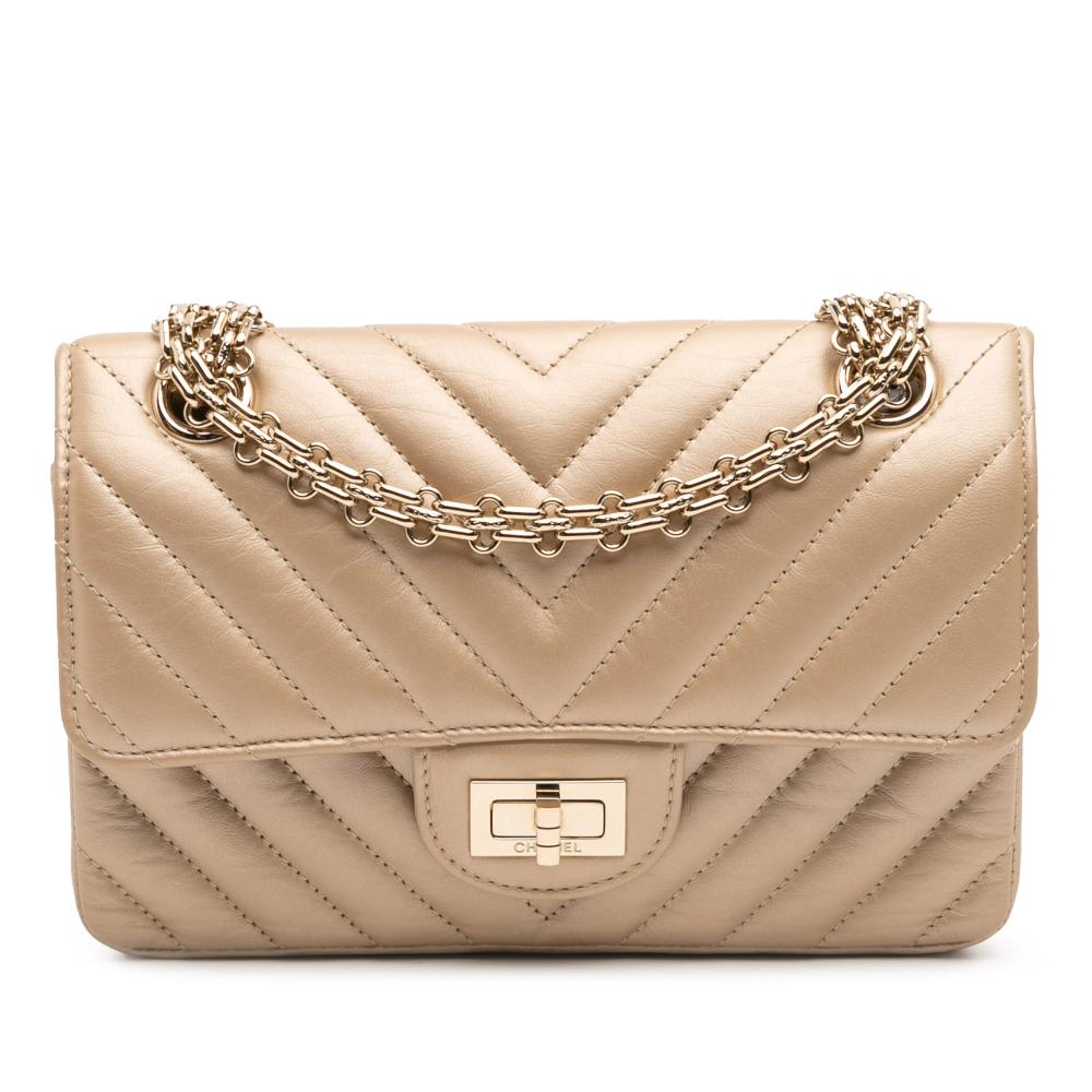Chanel Gold Reissue 2.55 Chevron Quilted Metallic Calfskin Single Flap 224 France