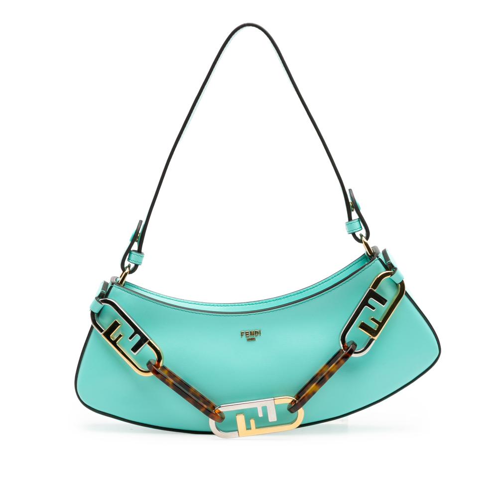 Fendi AB Fendi Blue Turquoise Calf Leather OLock Swing Satchel Italy