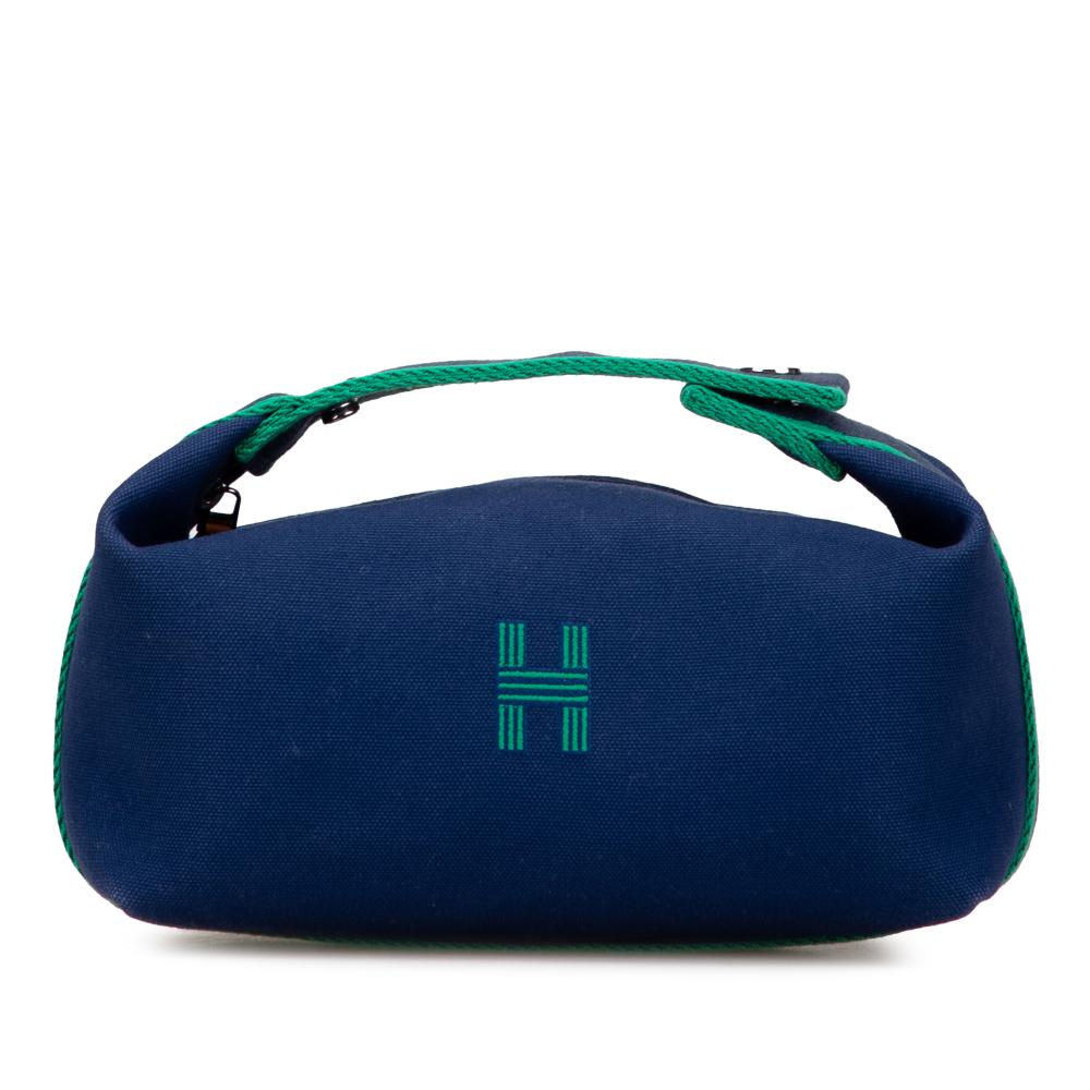 Hermès AB Hermès Blue Dark Blue with Green Canvas Fabric Small Toile Bride A Brac Case France