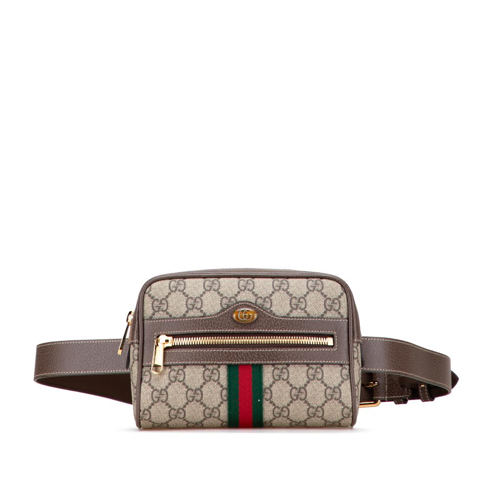 Gucci AB Gucci Brown Beige Coated Canvas Fabric Small GG Supreme Ophidia Belt Bag Italy