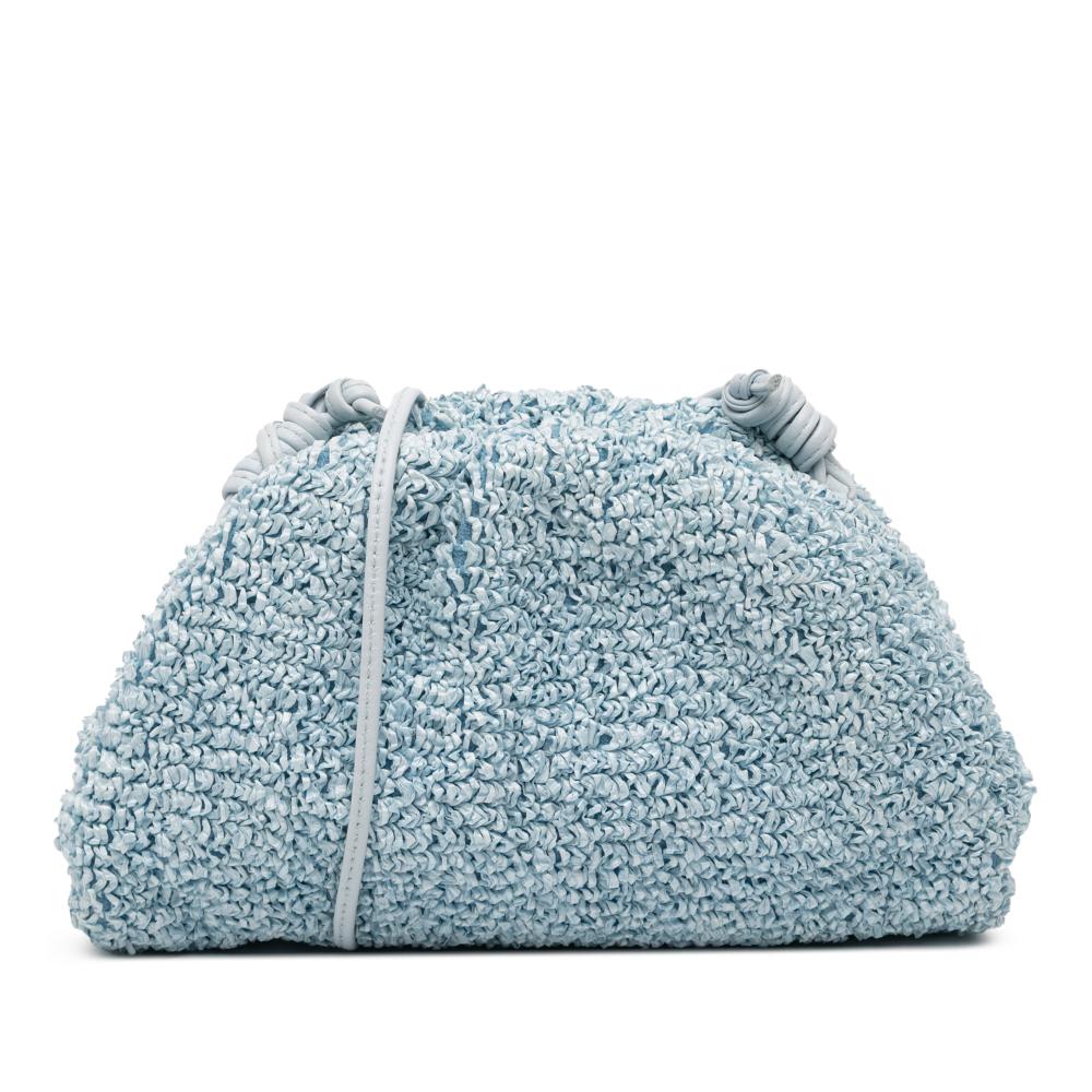 Bottega Veneta Blue Light Blue Raffia Natural Material Boucle Curly The Mini Pouch Crossbody Italy