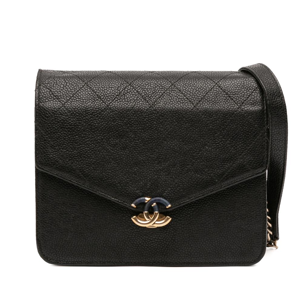 Chanel Black Paris Cuba Square Quilted Caviar Thread Around Wallet On Chain Italy