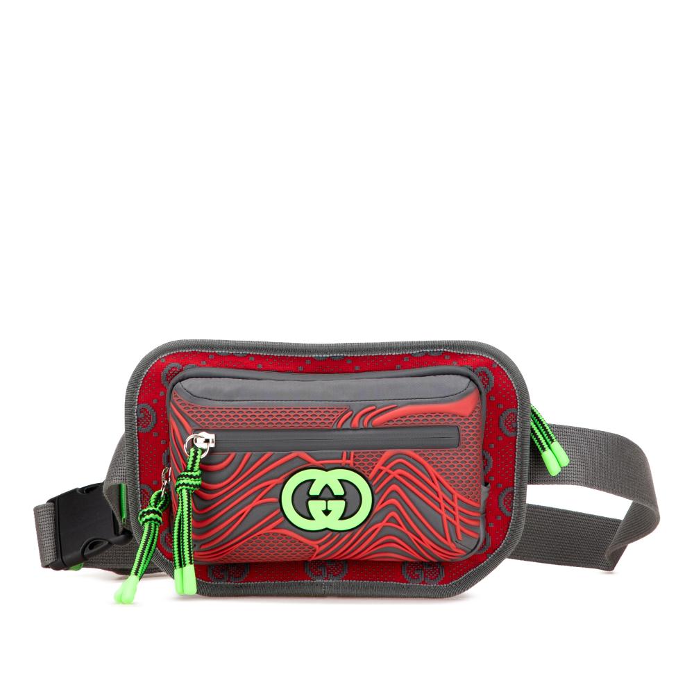 Gucci AB Gucci Red Nylon Fabric GG and Rubber Belt Bag Italy