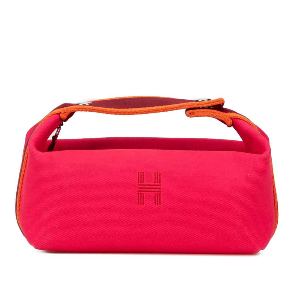 Hermès AB Hermès Pink Hot Pink with Red Dark Red Canvas Fabric Small Toile Bride A Brac Case France