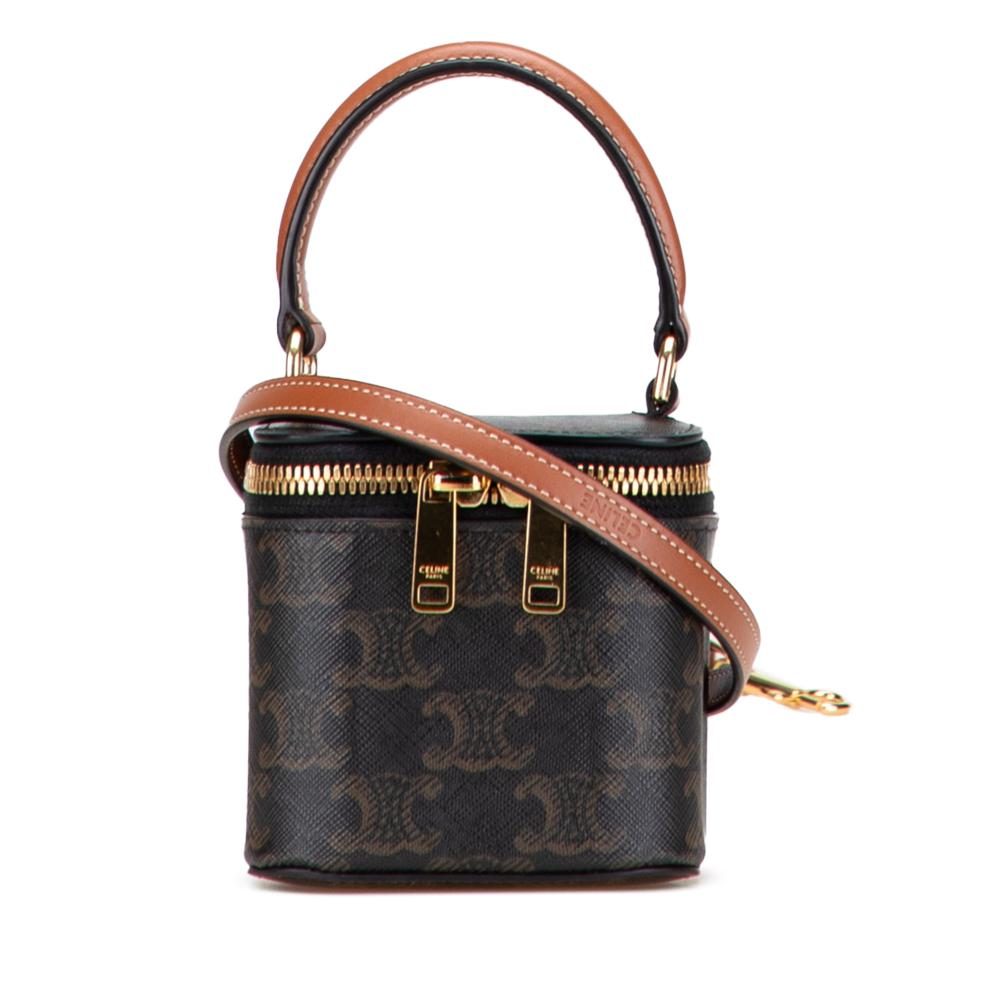 Celine AB Celine Brown Dark Brown Coated Canvas Fabric Mini Triomphe Vanity Case Italy