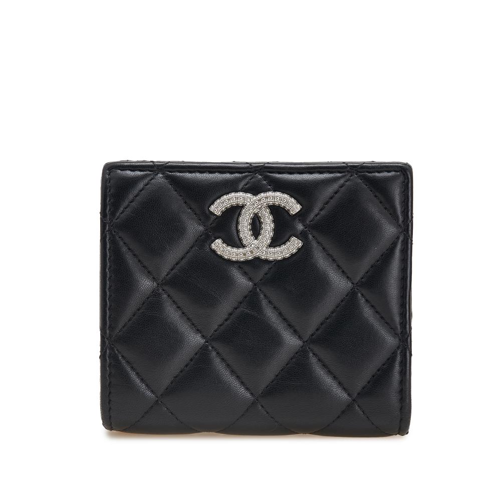 Chanel AB Chanel Black Lambskin Leather Leather CC Quilted Lambskin Compact Bifold Wallet Spain