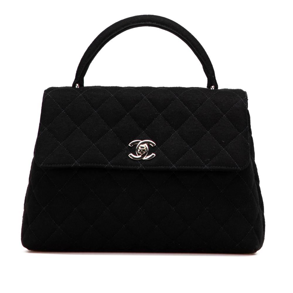Chanel AB Chanel Black Cotton Fabric CC Quilted Jersey Kelly Top Handle Bag France
