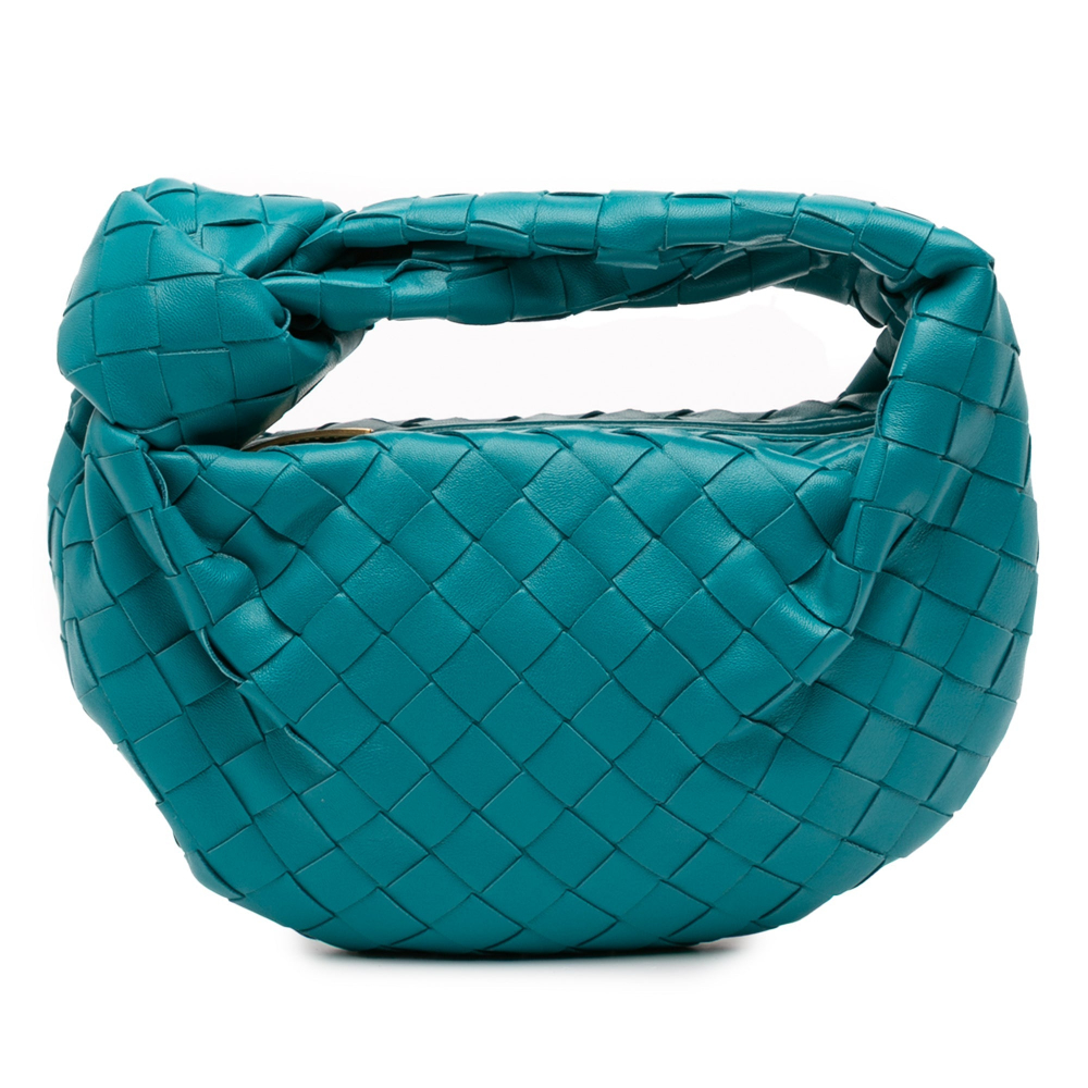 Bottega Veneta Jodie Mini Intrecciato Leather Hobo Handbag Blue