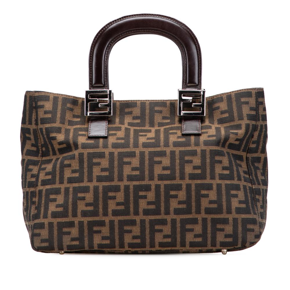 Fendi B Fendi Brown Canvas Fabric Small Zucca Twins Tote Italy