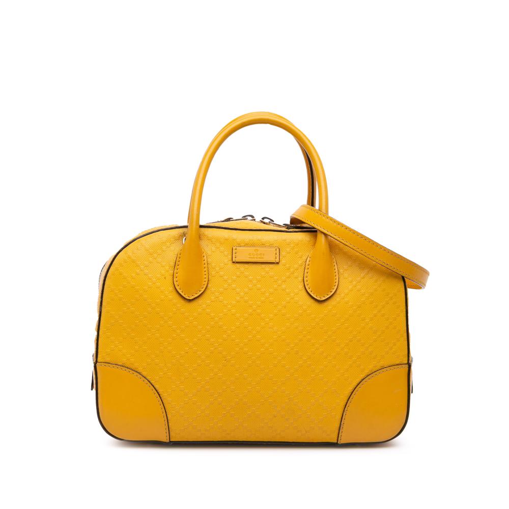 Gucci B Gucci Yellow Mustard Calf Leather Diamante Bright Satchel Italy