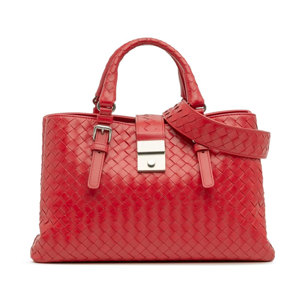 Bottega Veneta B Bottega Veneta Red Nappa Leather Leather Small Nappa Intrecciato Roma Satchel Italy